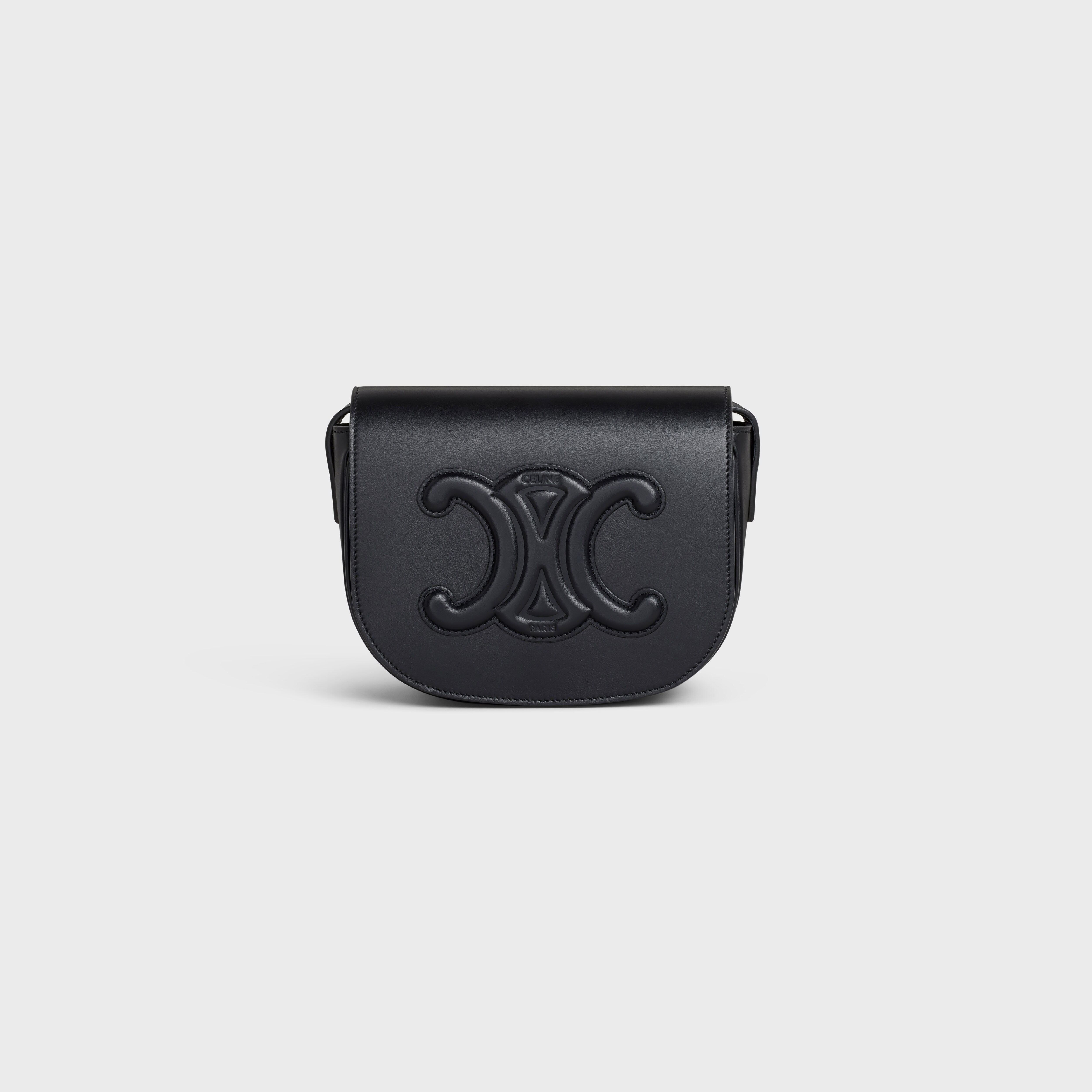 POCHETTE À CHAÎNE CUIR TRIOMPHE VEAU LISSE - NOIR