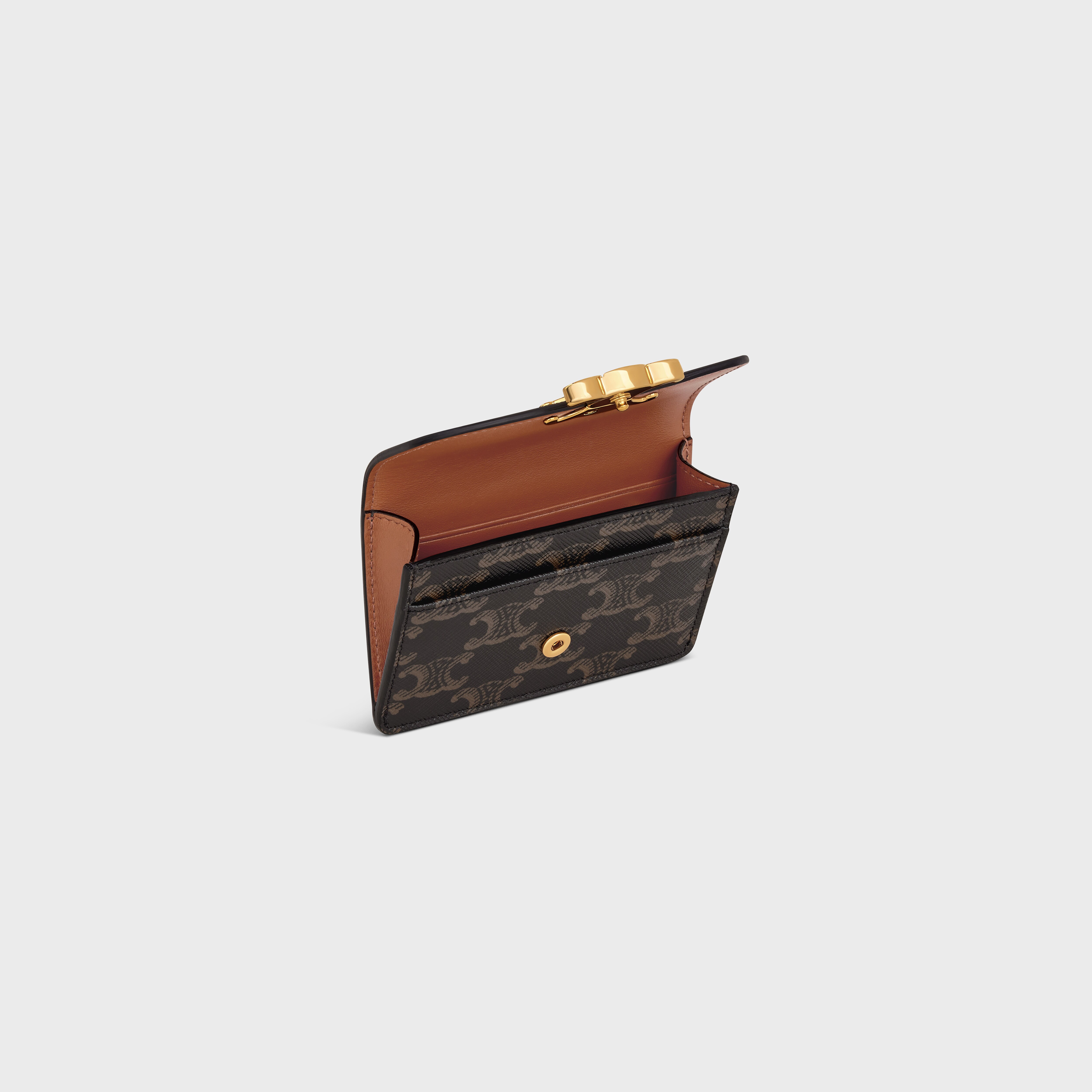 ZIPPED CARD HOLDER IN TRIOMPHE CANVAS AND LAMBSKIN - TAN