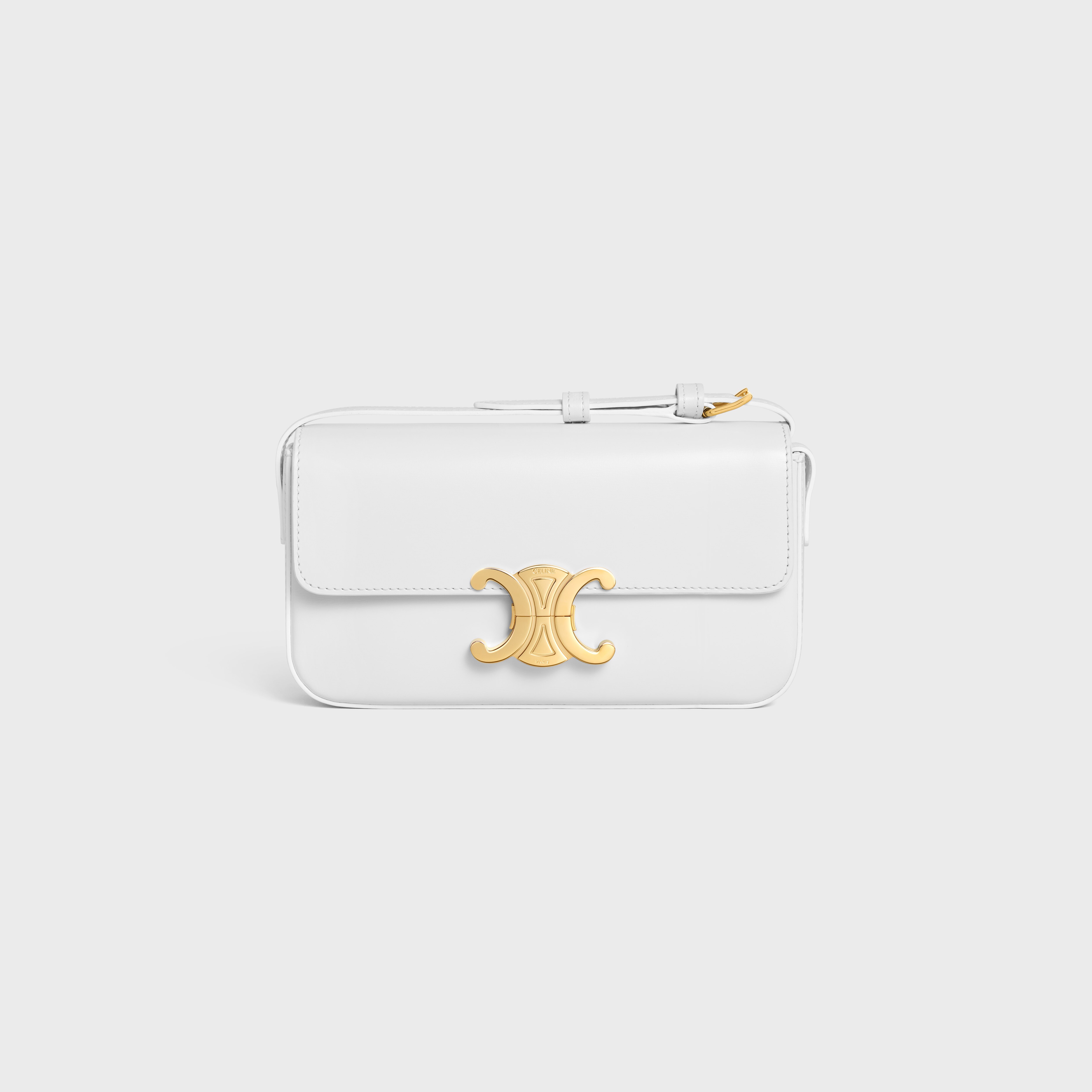 Celine Triomphe Shoulder Bag in Triomphe Canvas and Calfskin White