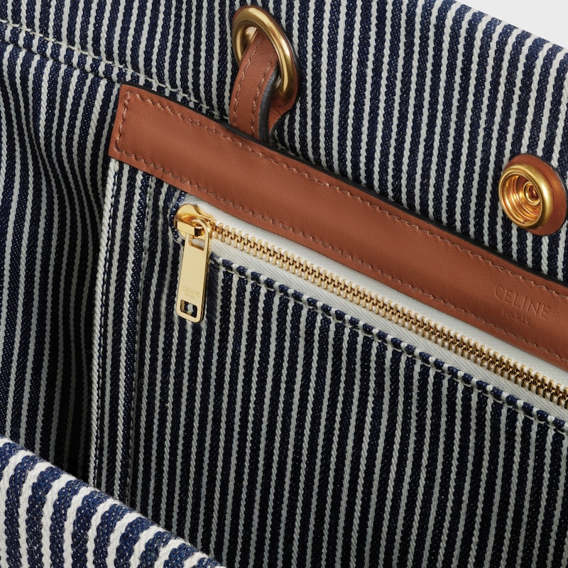 Squared Cabas Celine in Striped Textile and Calfskin | CELINE
