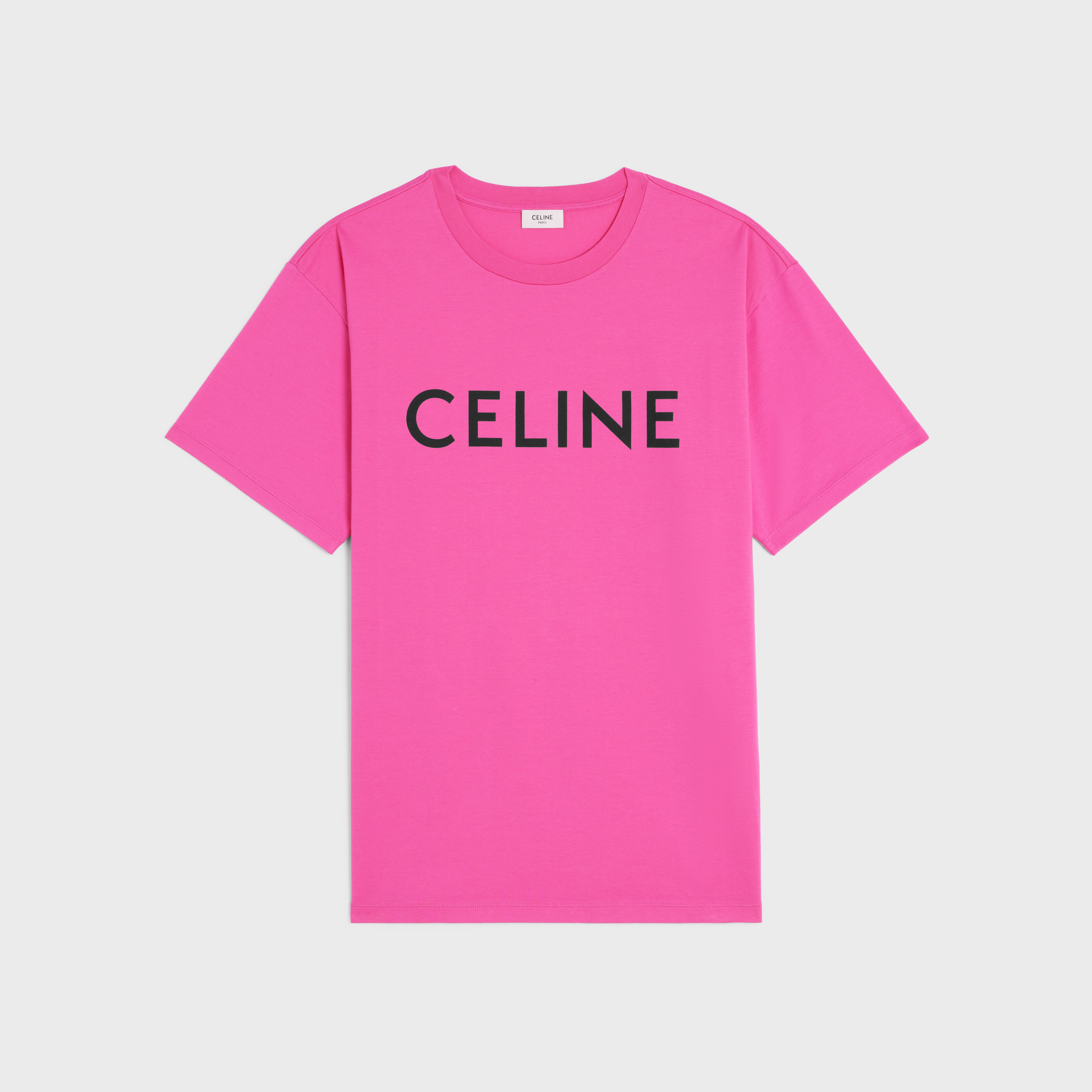 LOOSE CELINE T-SHIRT IN COTTON JERSEY - CRANBERRY PINK / BLACK | CELINE