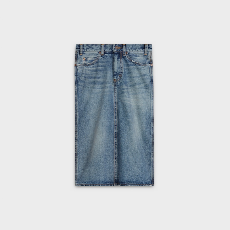 midi skirt in ring stone denim | CELINE