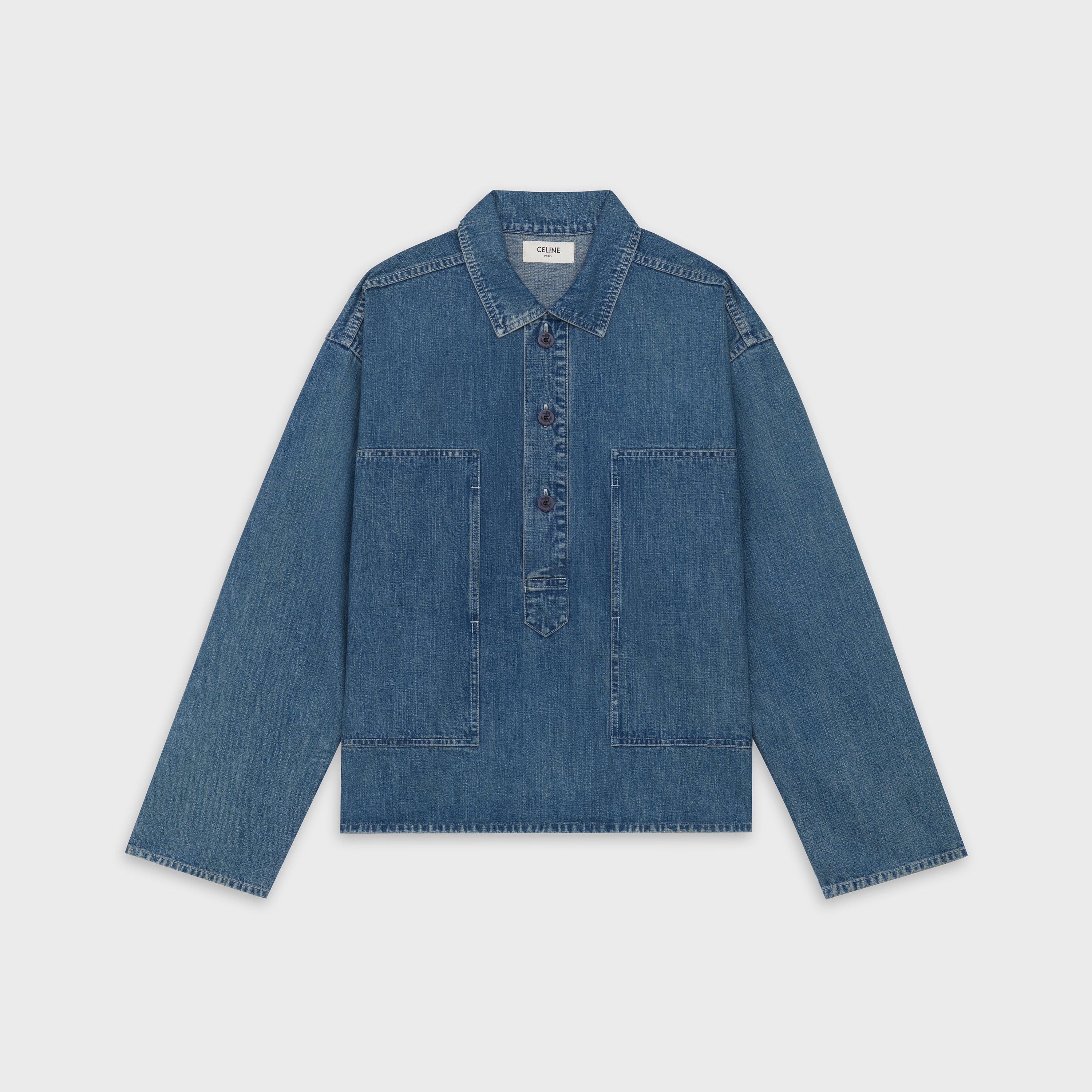 Camisa de colarinho aberto em denim dock wash - Não especificado
