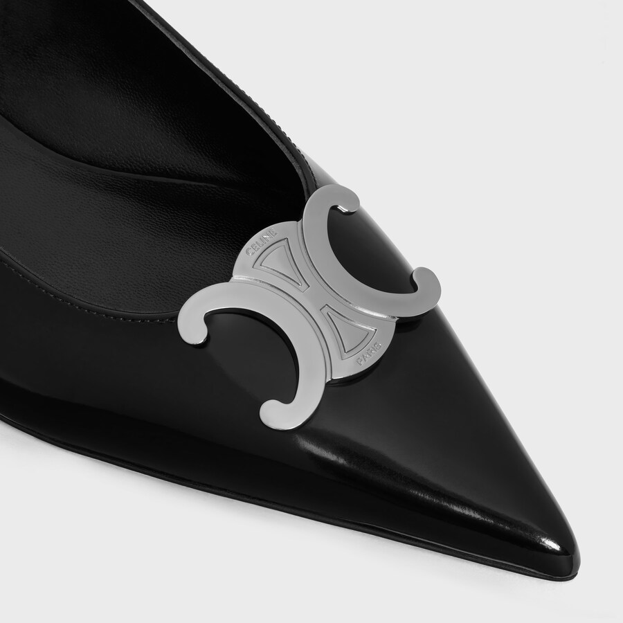 TRIANGLE LOGO SLINGBACK PUMPS IN BLACK GLOSSY CALFSKIN