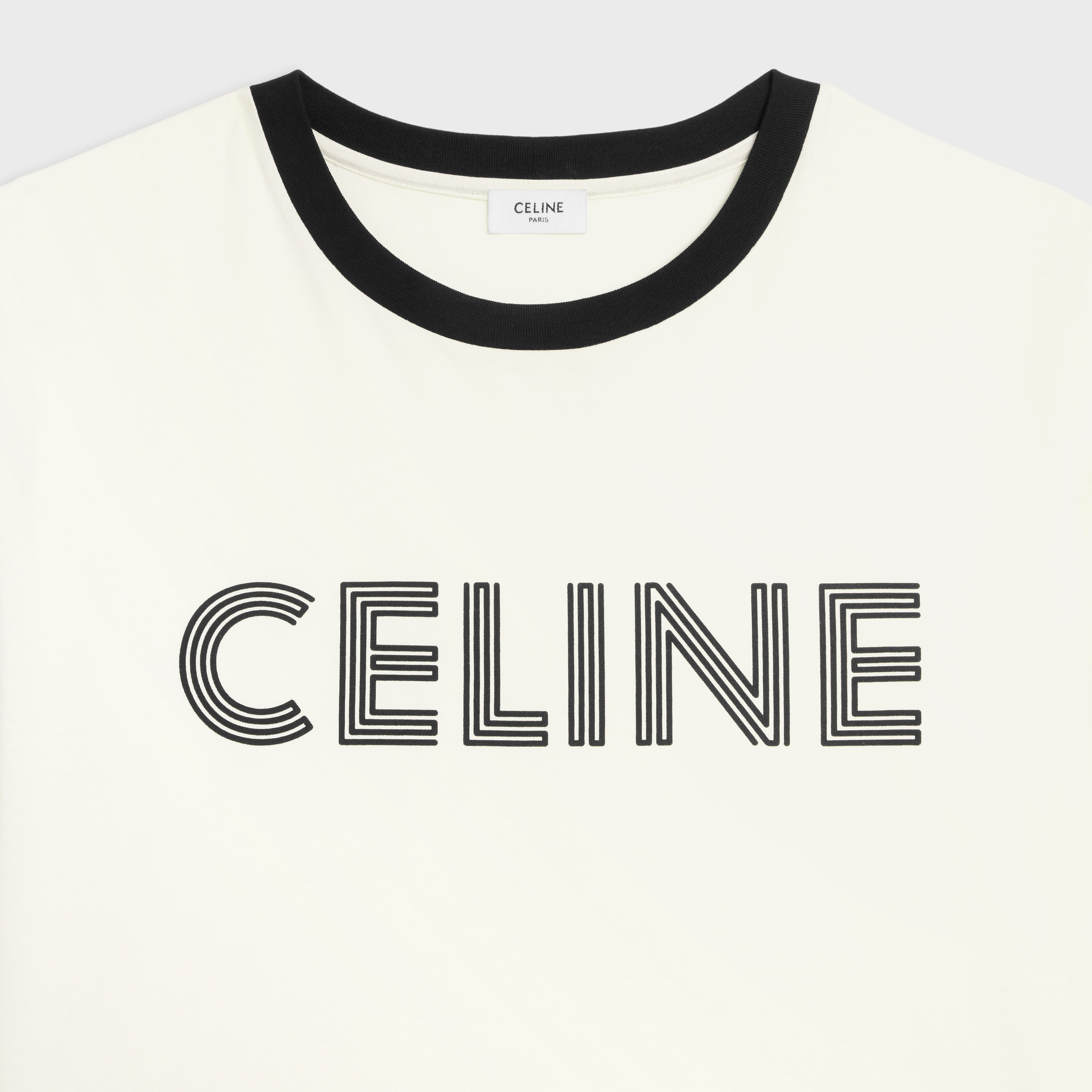 CELINE REGULAR T-SHIRT IN COTTON JERSEY - DIRTY WHITE/ BLACK