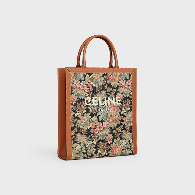 Small Vertical Cabas Celine in Floral Jacquard and Calfskin | CELINE