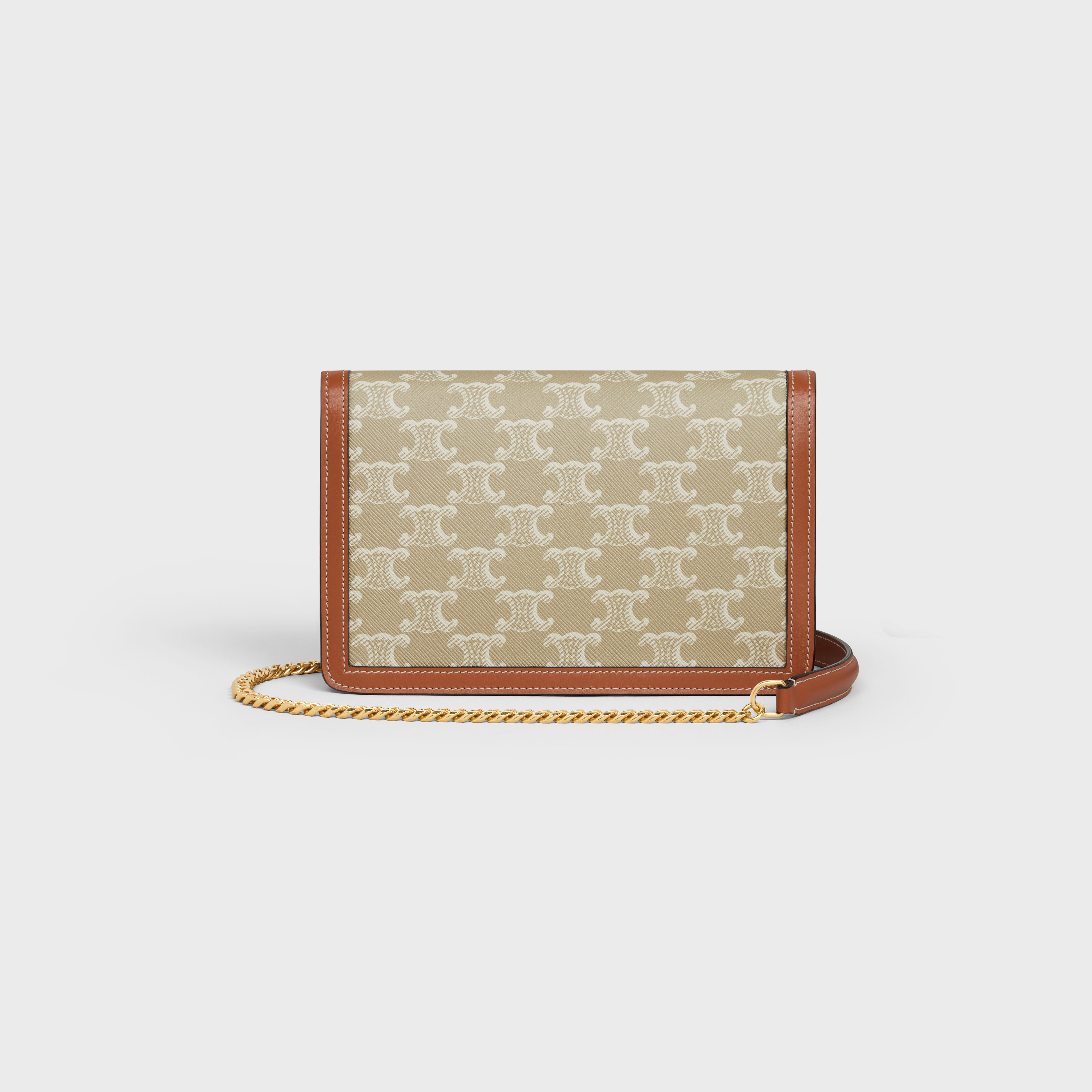 WALLET ON CHAIN MARGO in DENIM WITH TRIOMPHE ALL-OVER EMBROIDERY AND  CALFSKIN