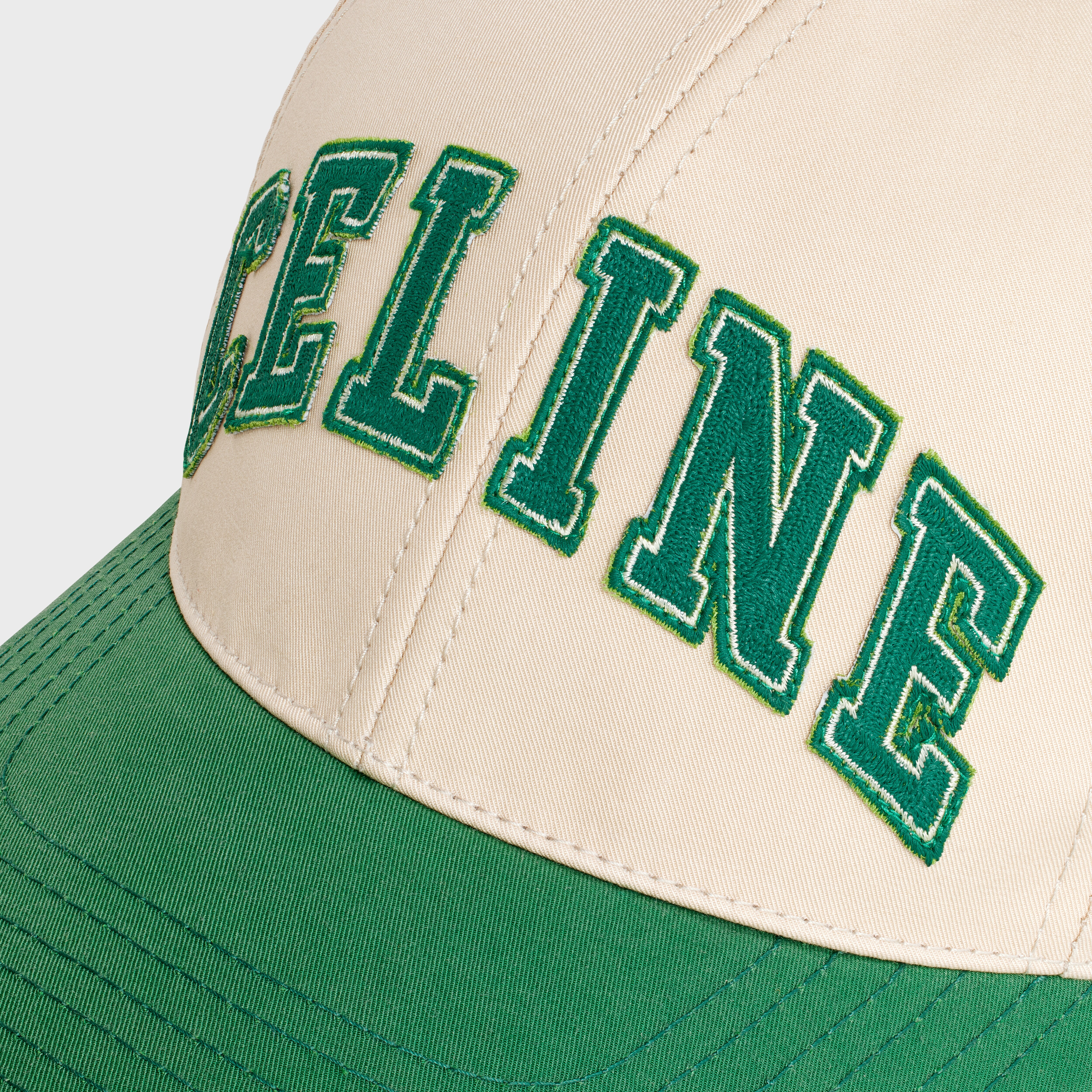 CELINE COLLEGE BASEBALL CAP IN COTTON - CREAM / GREEN | CELINE