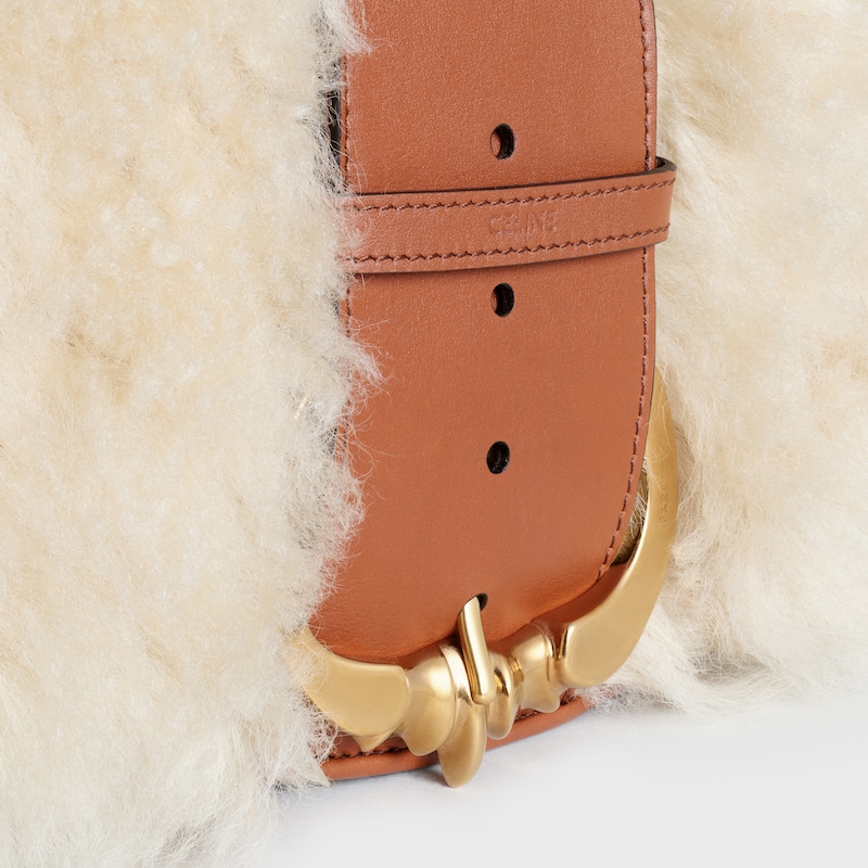 Medium Camarat Bag in Shearling and Calfskin - Natural / Tan | CELINE