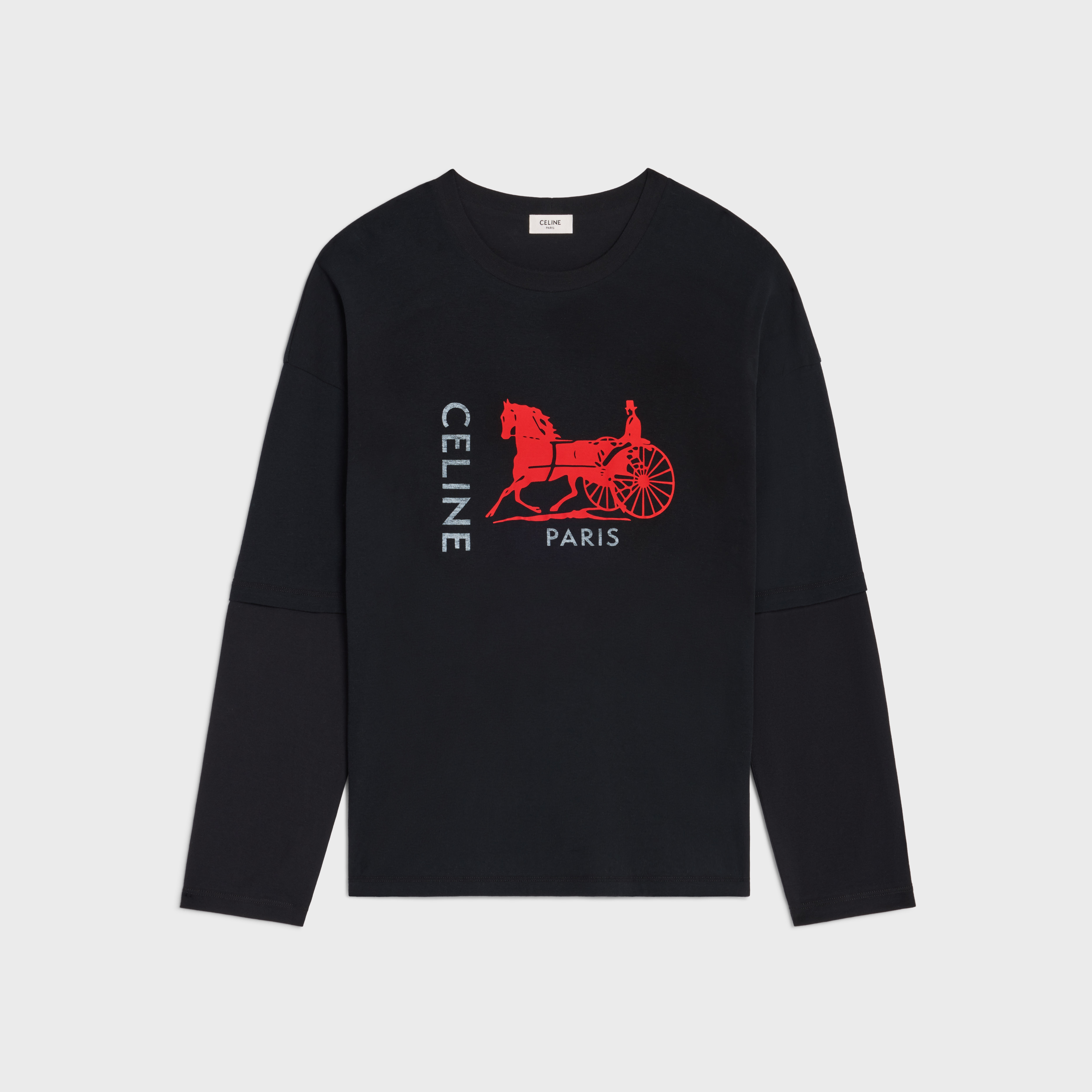 double layers t-shirt IN FINE COTTON JERSEY - BLACK/RED/WHITE | CELINE